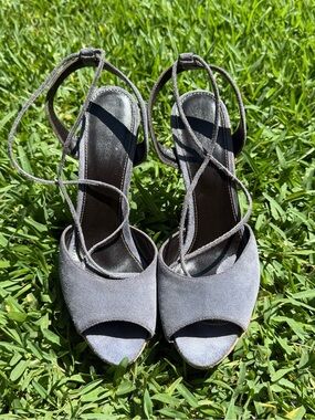 Sergio Rossi Gray Suede Lace-Up Heels